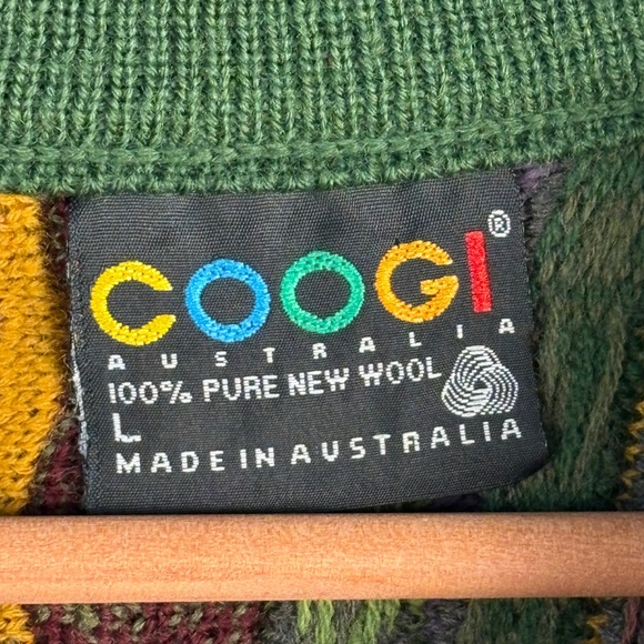 VTG COOGI Australia Men 100% Wool 3D Chunky CrewNeck Sweater Sz L/ XL Cosby Rare - Picture 11 of 14